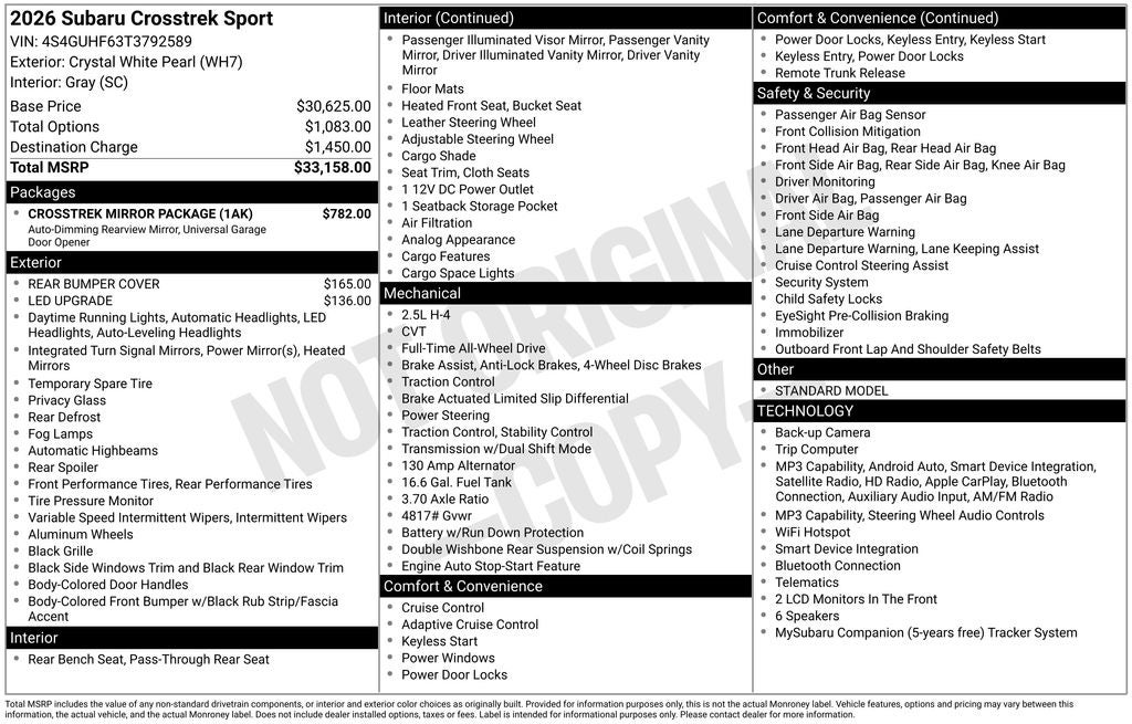 2026 Subaru CROSSTREK Sport
