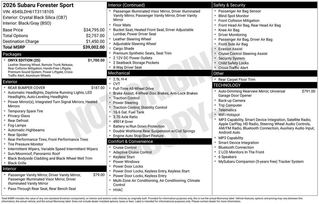 2026 Subaru FORESTER Sport Onyx Edition