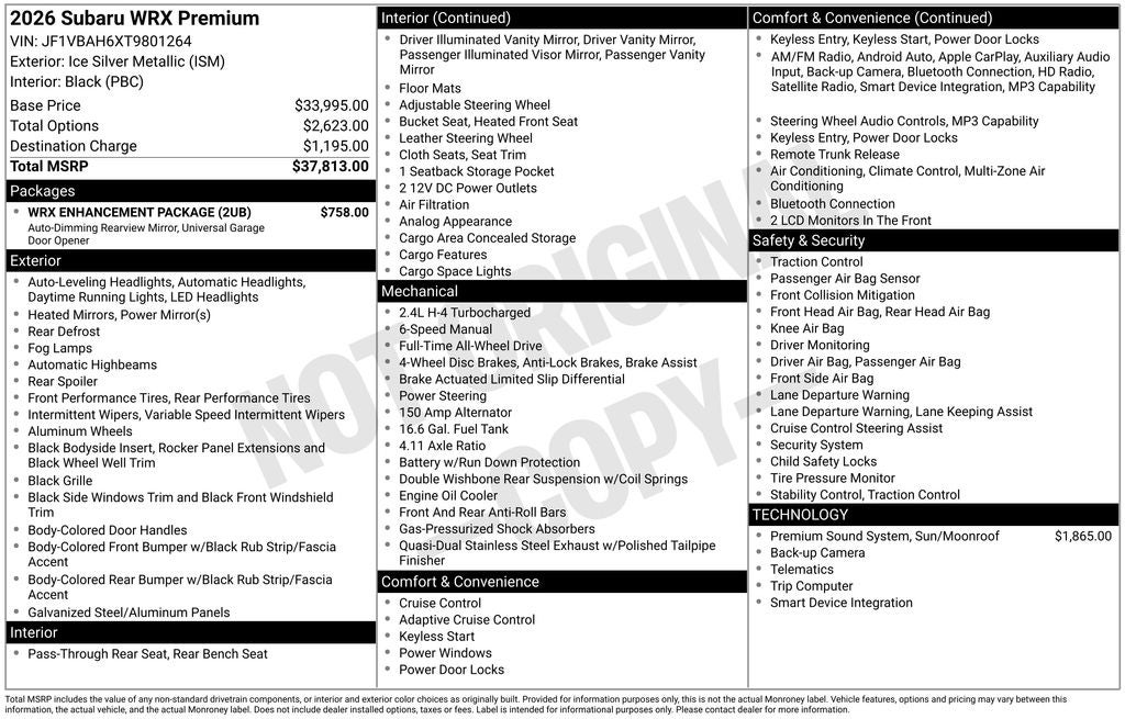 2026 Subaru WRX Premium