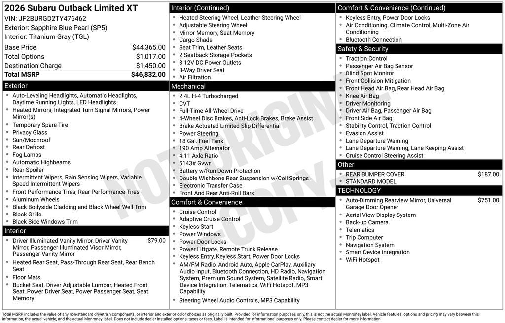 2026 Subaru OUTBACK Limited XT