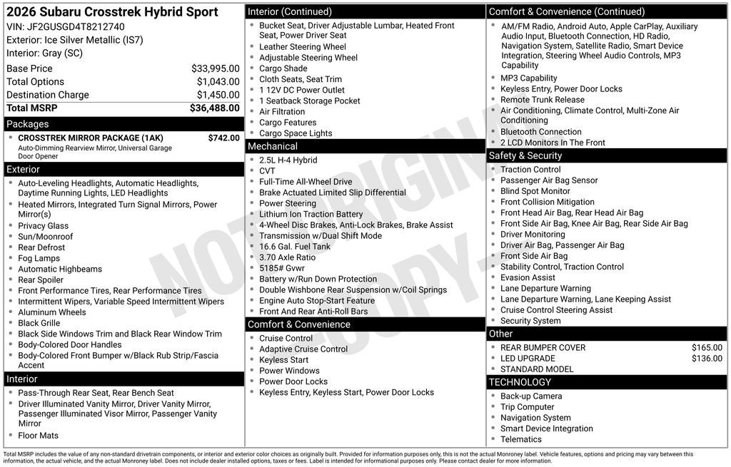 2026 Subaru CROSSTREK Sport Hybrid
