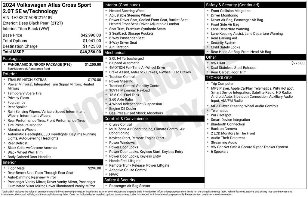2024 Volkswagen Atlas Cross Sport 2.0T SE w/Technology
