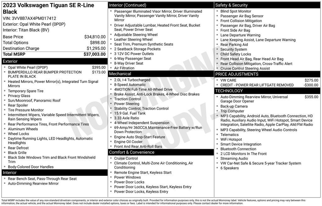 2023 Volkswagen Tiguan 2.0T SE R-Line Black