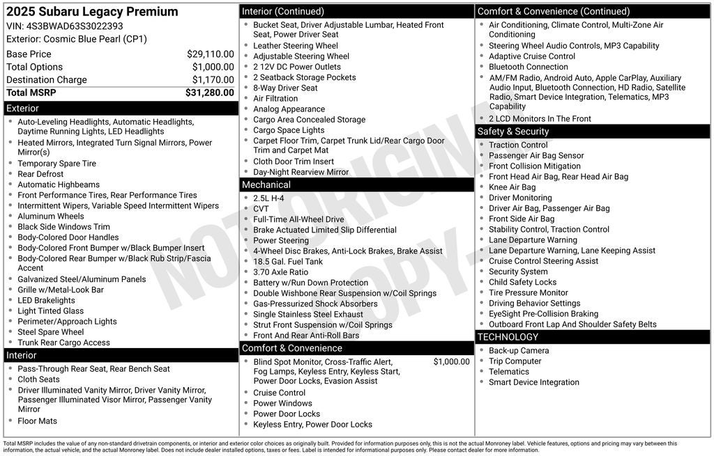 2025 Subaru Legacy Premium