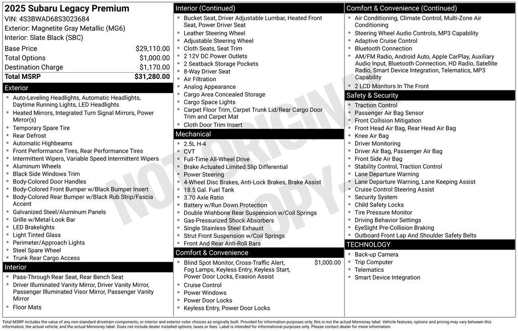 2025 Subaru Legacy Premium