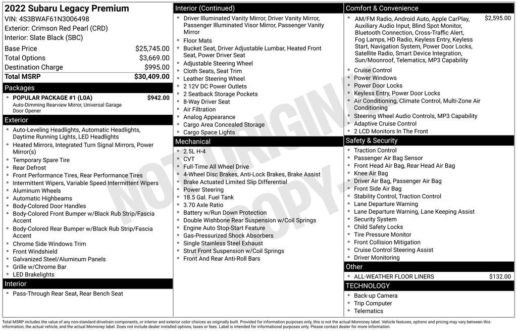 2022 Subaru Legacy Premium