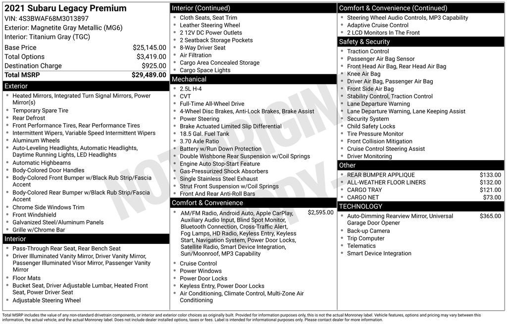2021 Subaru Legacy Premium