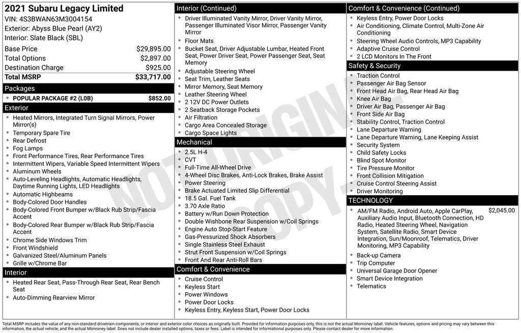 2021 Subaru Legacy Limited