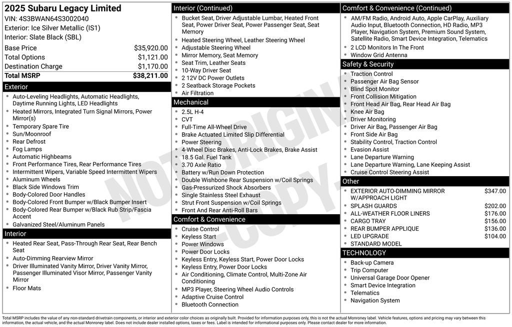 2025 Subaru Legacy Limited