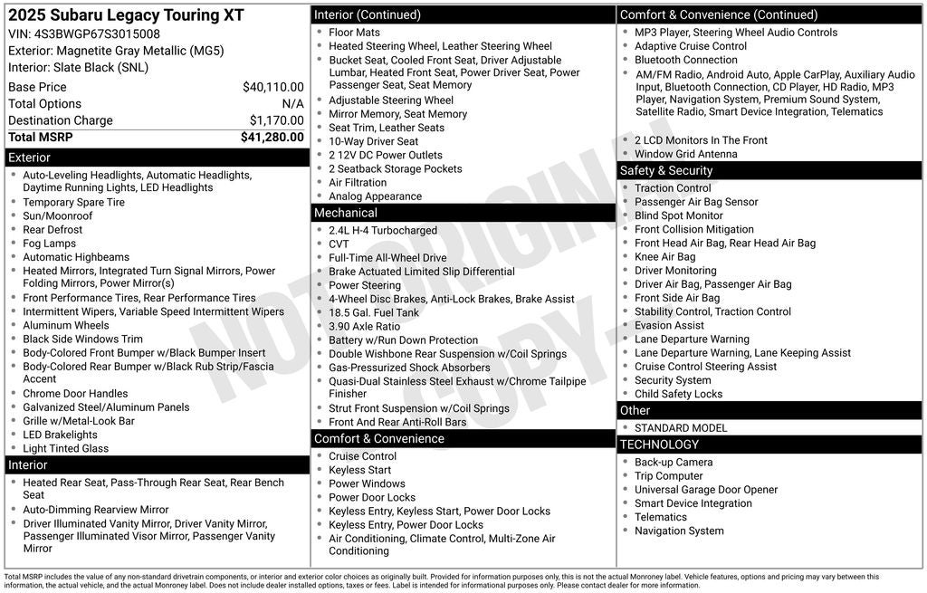 2025 Subaru Legacy Touring XT