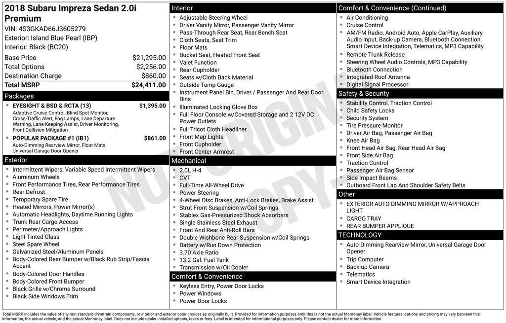 2018 Subaru Impreza 2.0i Premium