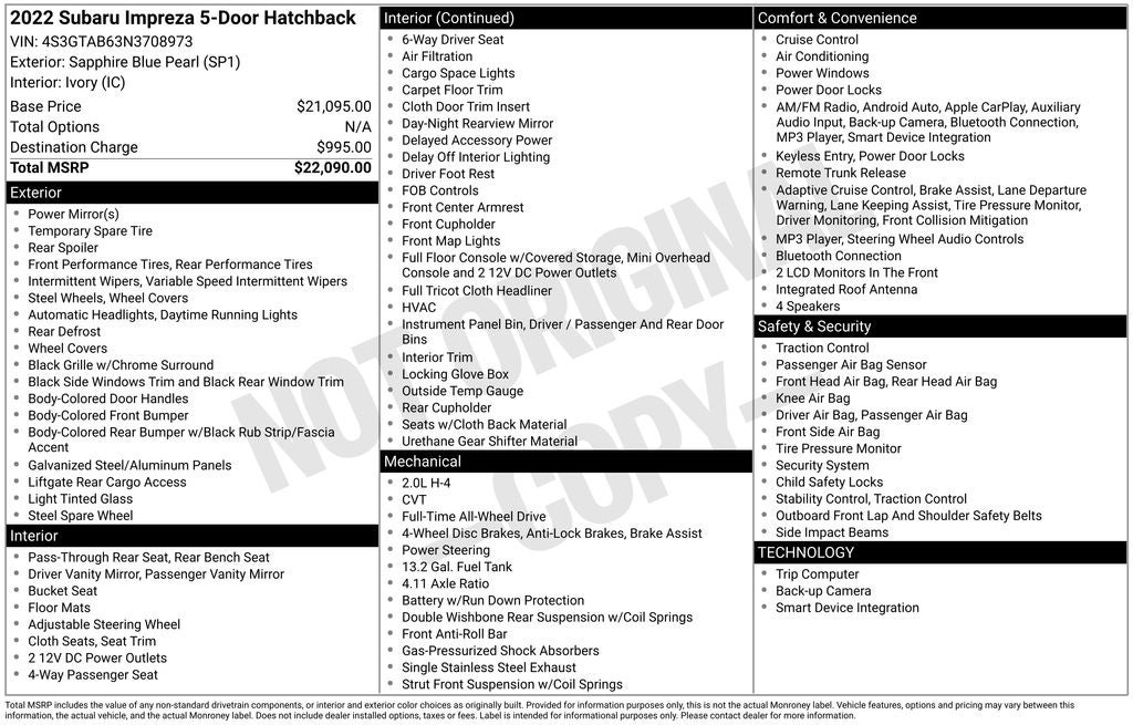 2022 Subaru Impreza Base
