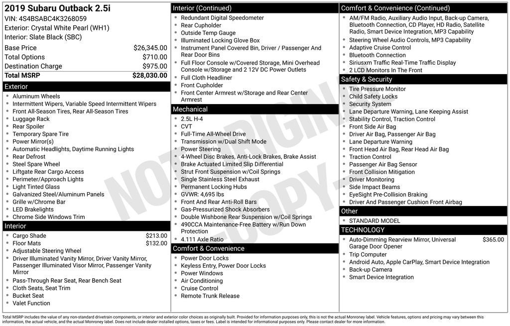 2019 Subaru Outback 2.5i