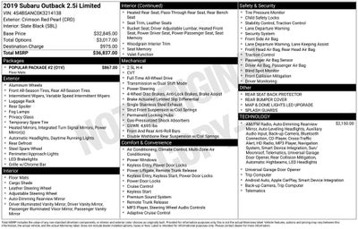 2019 Subaru Outback 2.5i Limited