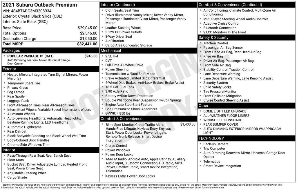 2021 Subaru Outback Premium