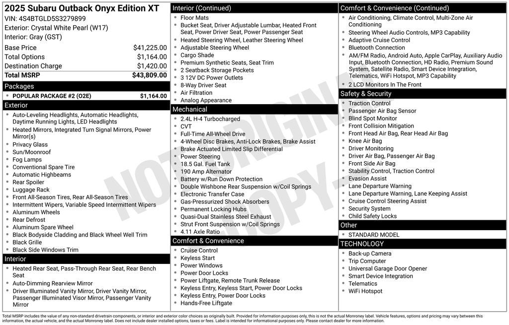 2025 Subaru Outback Onyx Edition XT
