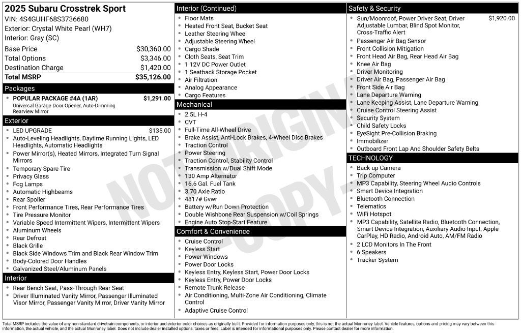 2025 Subaru Crosstrek Sport