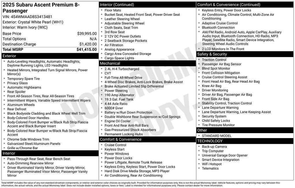 2025 Subaru Ascent Premium