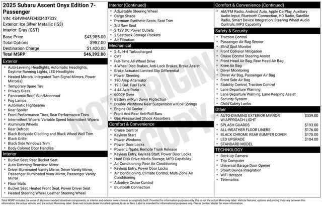2025 Subaru Ascent Onyx Edition