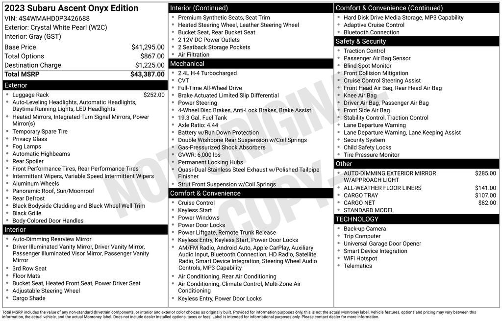 2023 Subaru Ascent Onyx Edition