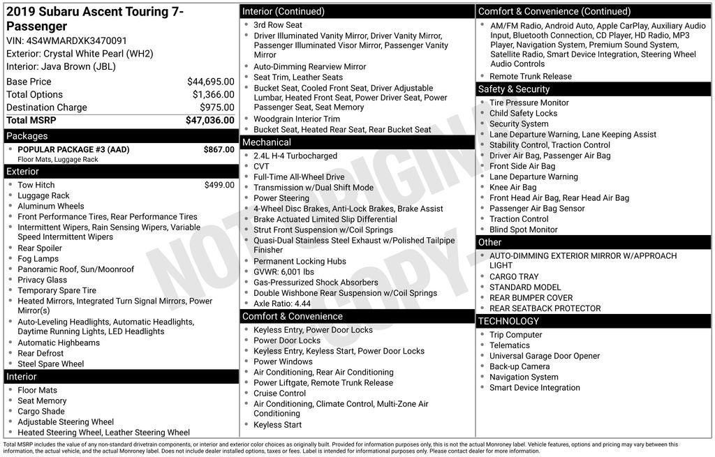 2019 Subaru Ascent Touring