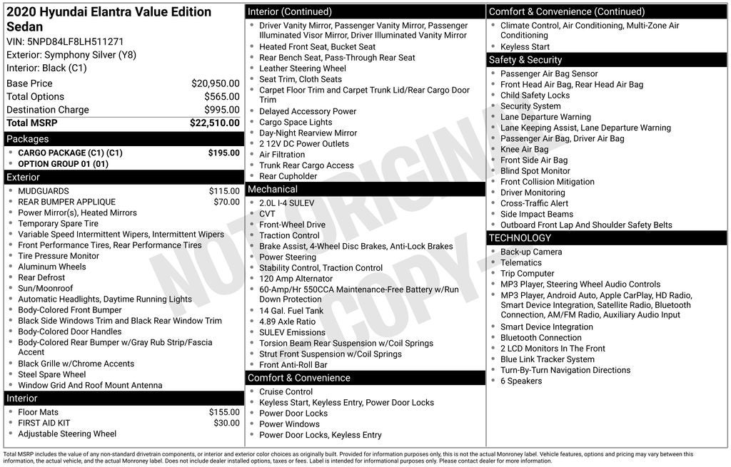 2020 Hyundai Elantra Value Edition