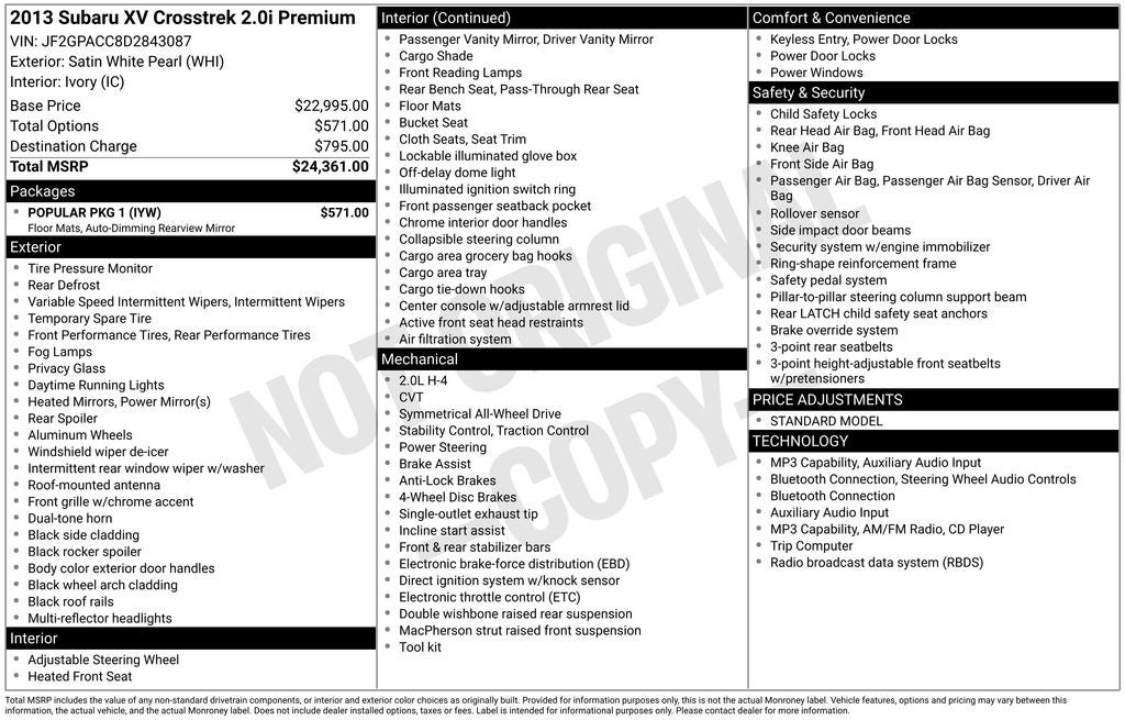 2013 Subaru XV Crosstrek 2.0i Premium