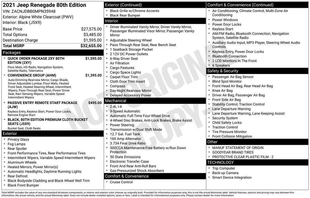 2021 Jeep Renegade 80th Edition