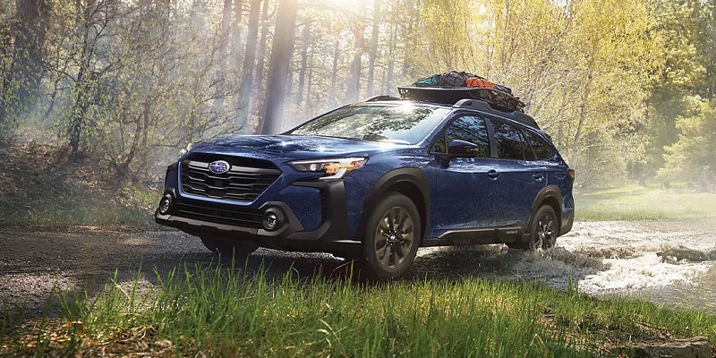 Subaru outback parked in woods